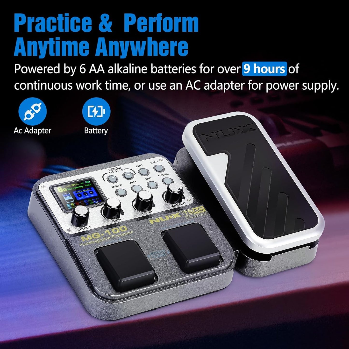 MG-100 Professional Multi-Effects Pedal Processor Musical Instrument Parts 40s Record 55 Effect Mode 10 Sound Di Box Electric Guitar and Bass Loop Amplifier Tube Pedal