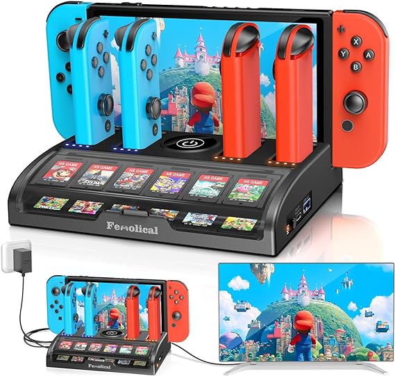 TV Switch Dock Station for Nintendo Switch/OLED with Joycon Controller Charging, Support 4K/1080P HDMI Switch Charger Docking Station for Switch Accessories with 12 Game Slots