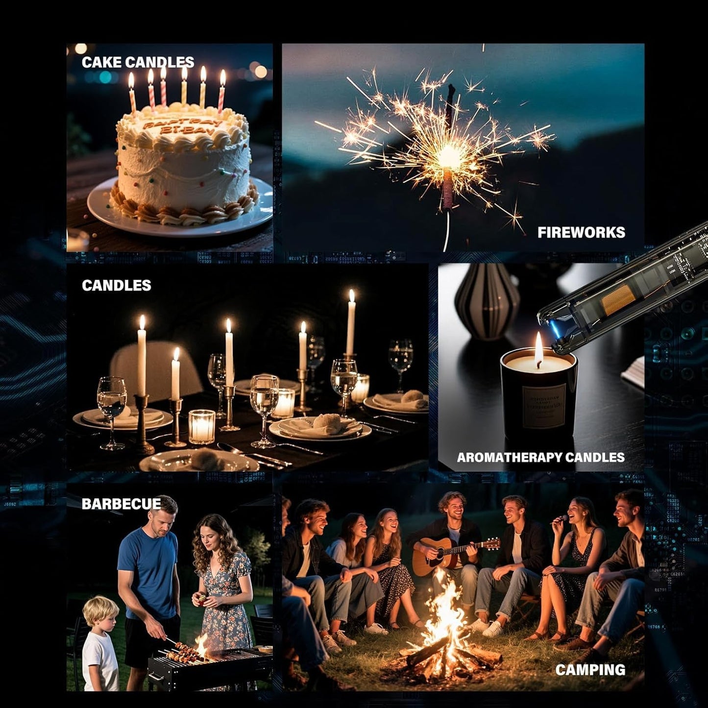 2 Pack Electric Candle Lighters - 7.4 inch Long USB Rechargeable Plasma Arc Lighter with Safety Lock, Windproof & Flameless Lighter for Scented Candles, Grill, Camping - See-Through Tech Design