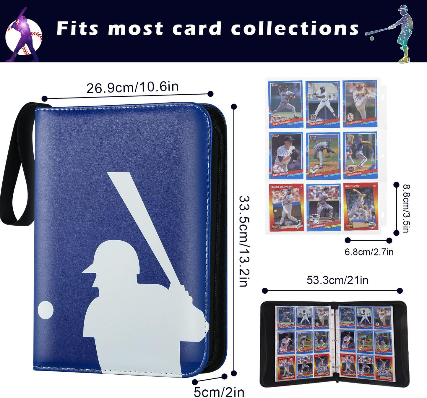 Trading Card Binder with Sleeves, Sports Card Binder Collectible Trading Card Albums with 50 Removable Sleeves (Blue, 9 Pocket)