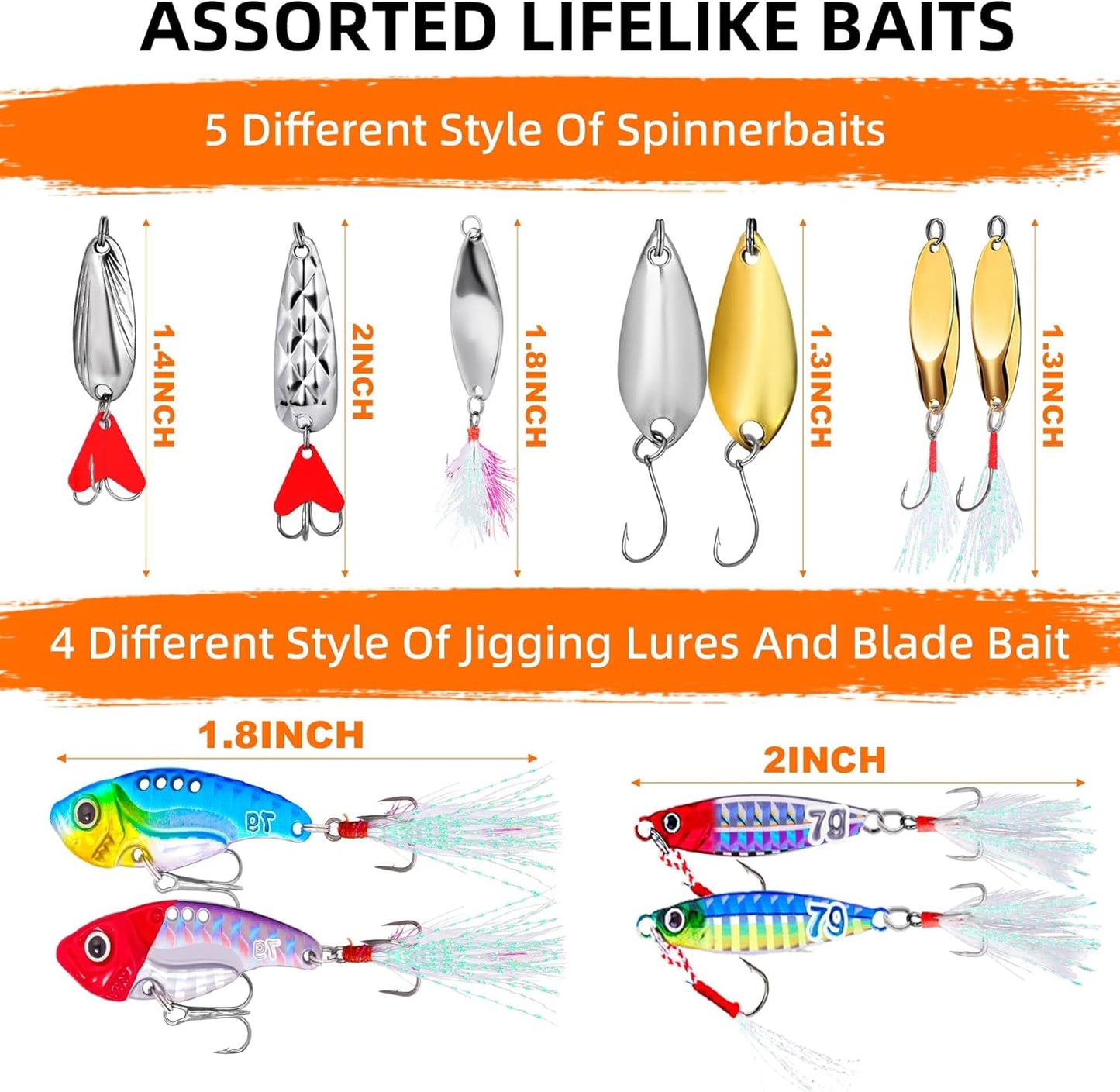 Fishing Lures Kit for Freshwater Tackle Box Kit for Bass Trout, Fathers Day Dad Gifts for Men Dad Husband Boys Beginner, Bait & Other Accessories Fishing Gear Gifts Ideas 105pcs Black