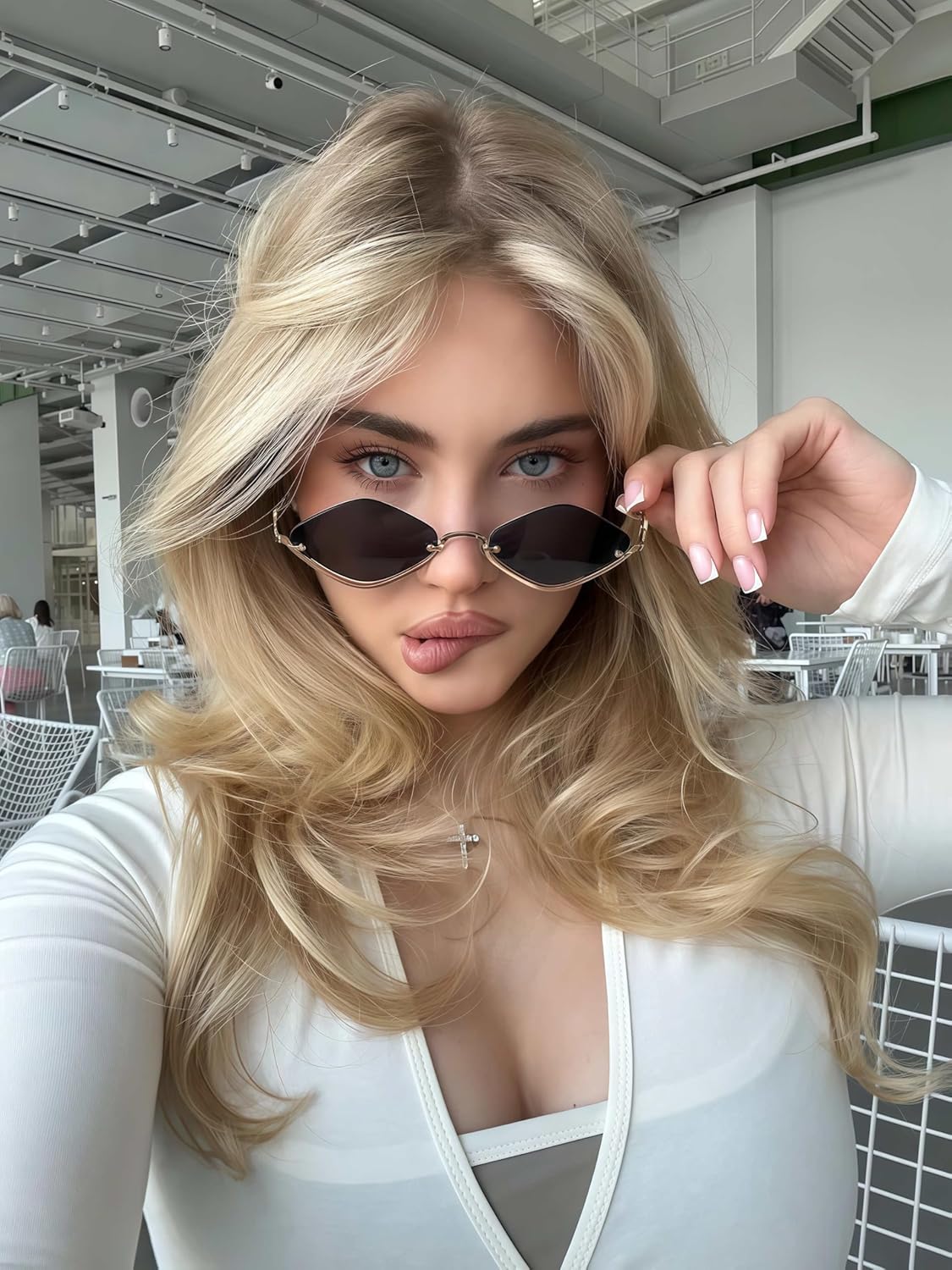 TYA Retro Y2k Sunglasses for Women Men,Trendy Semi-Rimless Sun Glasses Irregular Narrow Gold Sunnies UV400