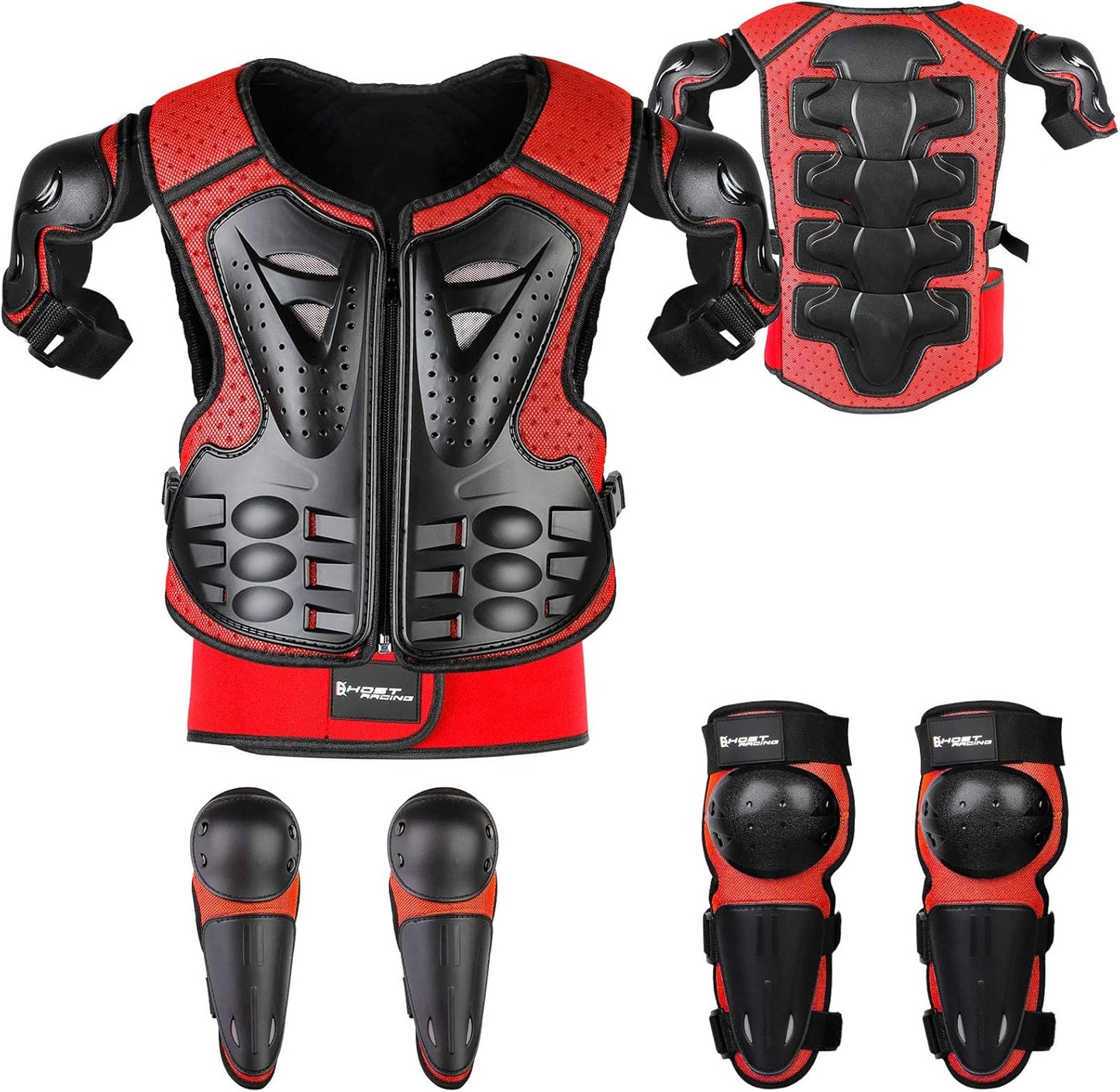 Youth Dirt Bike Gear, JUSTDOLIFE 5 PCS Motorcycle Armbor Protection Jacket, Kids Motorcycle Armor with Knee Pads Elbow Pads Chest Protector Racing for Outdoor Sports