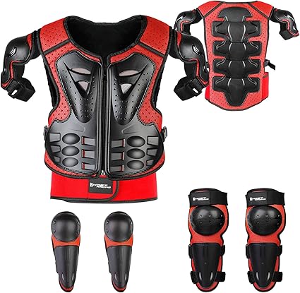 Youth Dirt Bike Gear, JUSTDOLIFE 5 PCS Motorcycle Armbor Protection Jacket, Kids Motorcycle Armor with Knee Pads Elbow Pads Chest Protector Racing for Outdoor Sports