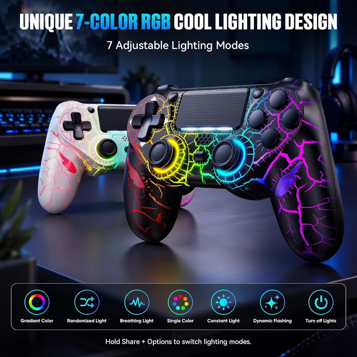 GamingBoy 2 Pack Light-up Wireless Controller for PS4/PC (Black and White)