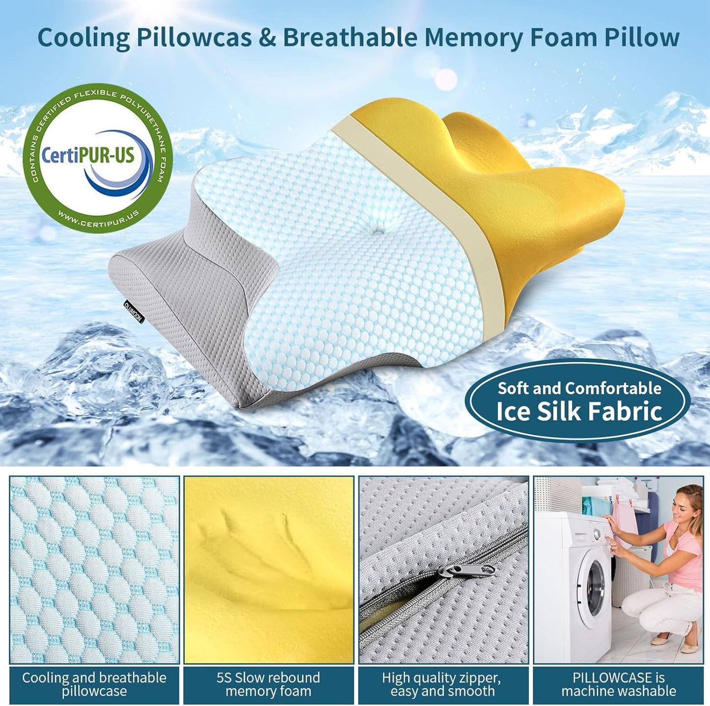 Neck Pillow Cervical Memory Foam Pillows for Pain Relief Sleeping, Contour Pillow for Shoulder Pain, Ergonomic Orthopedic Bed Pillow for Side, Back & Stomach Sleepers with Breathable Pillowcase