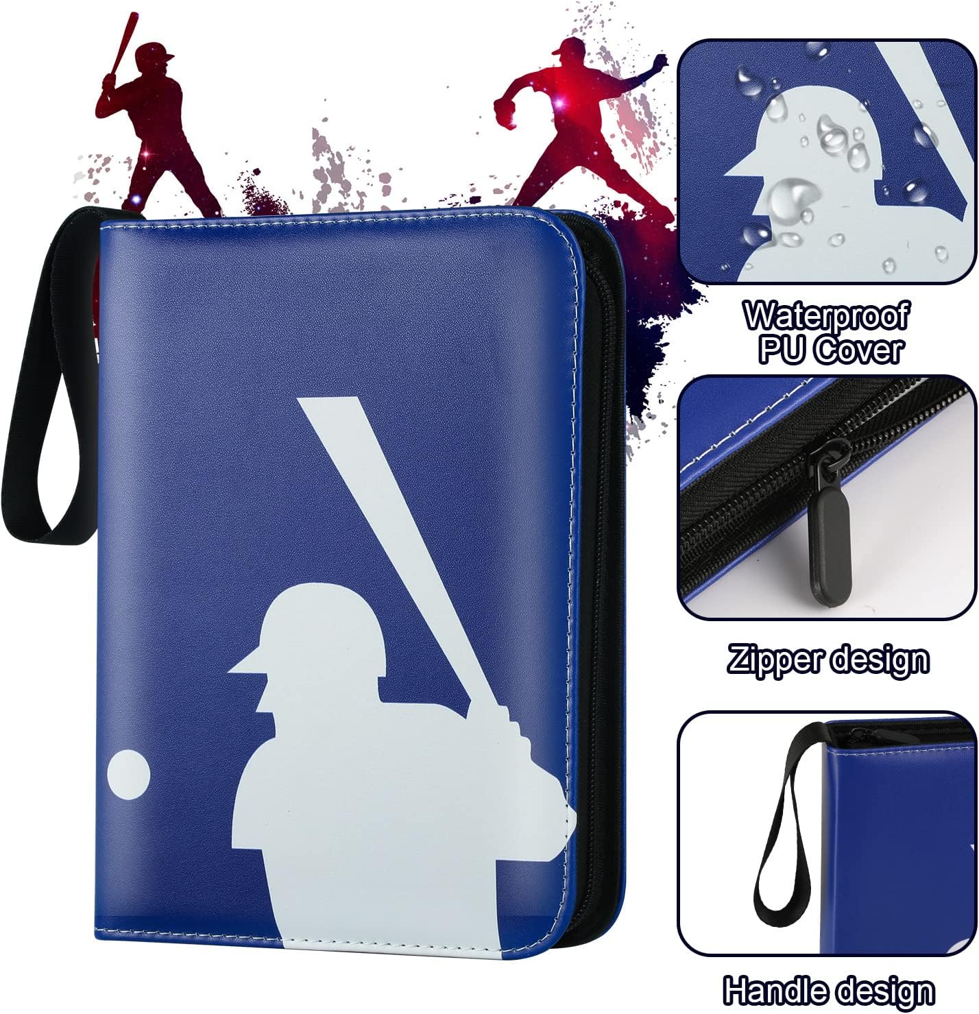 Trading Card Binder with Sleeves, Sports Card Binder Collectible Trading Card Albums with 50 Removable Sleeves (Blue, 9 Pocket)