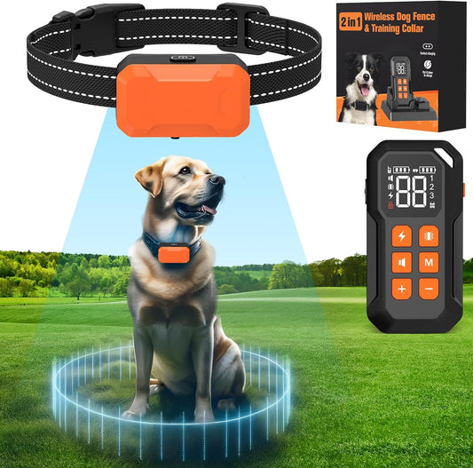 Wireless Dog Fence,Electirc Fence for Dogs,No Wire Circular Boundary,Dog Training Shock Collar with Remote Control,Wireless Dog Fence System.