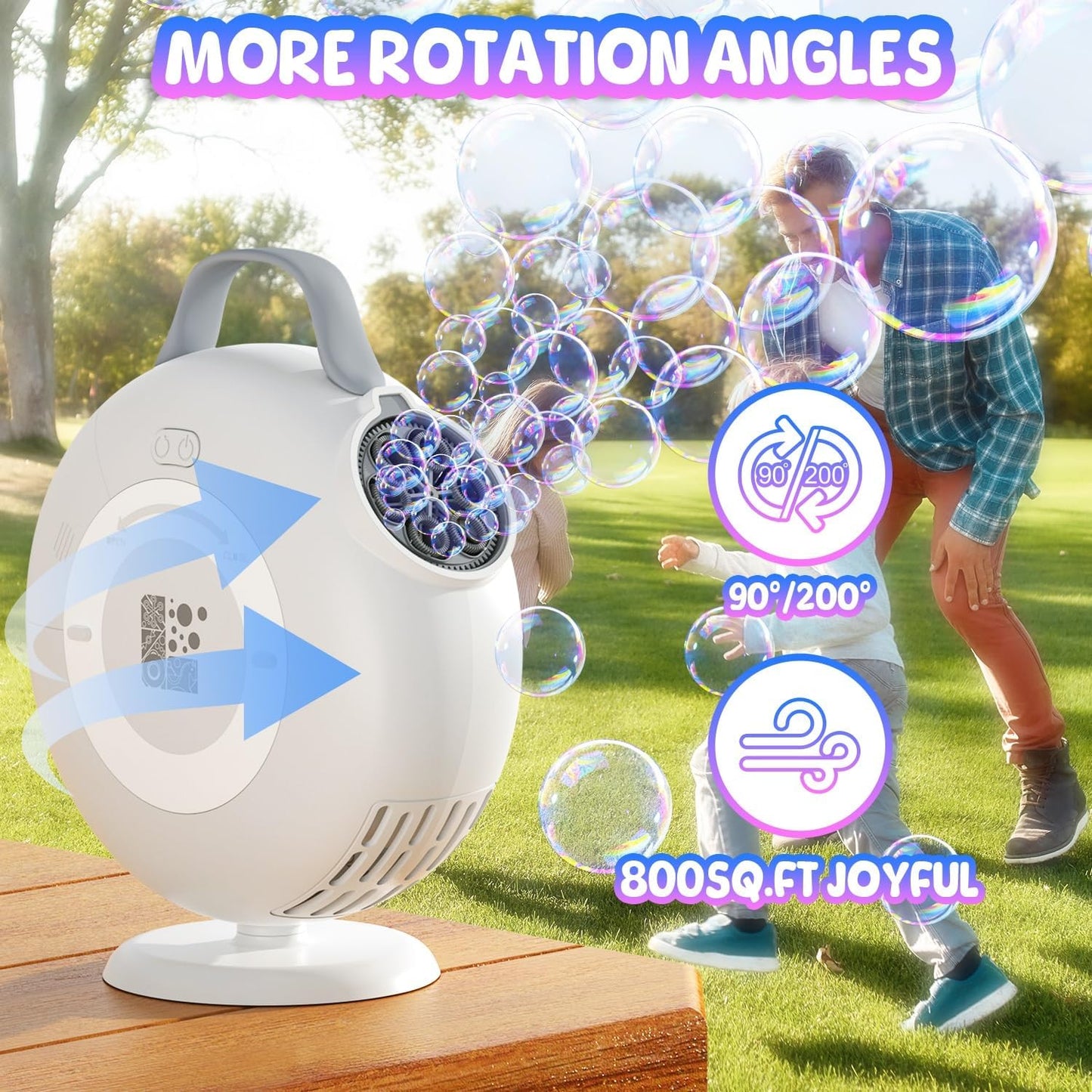 Bubble Machine, Automatic Bubble Blower for Kids Toddlers, 8000+ Bubbles Per Minute, 90° 200° Oscillating Electric Bubble Maker Operated by Plug-in or Batteries, Bubble Toys for Outdoor Birthday Party