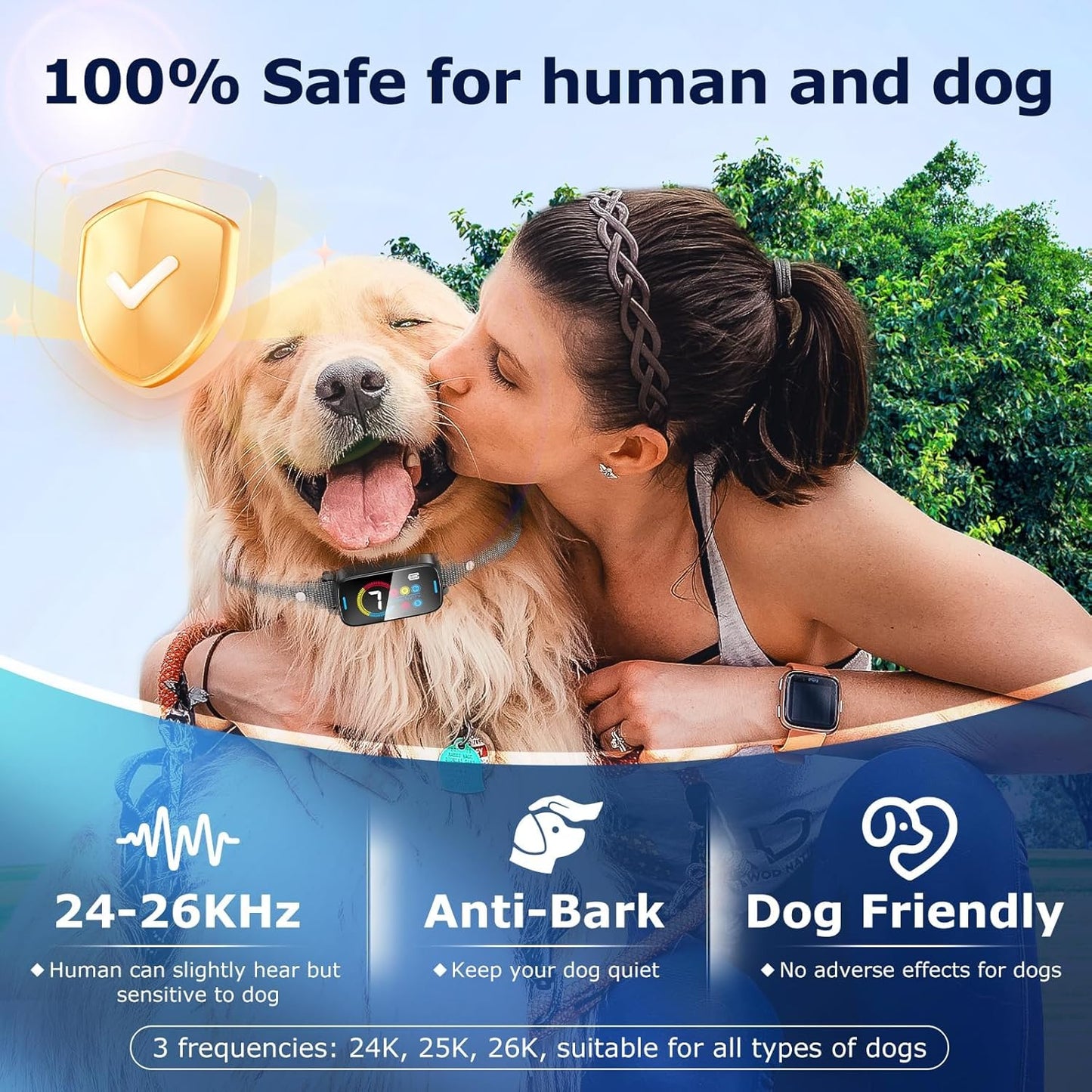 Upgrade Ultrasonic Bark Collar for Large Medium Small for Dogs Smart Automatic Bark Collar Rechargeable Anti Barking Training Collar with Waterproof Vibration and Beep 7 Sensitivity