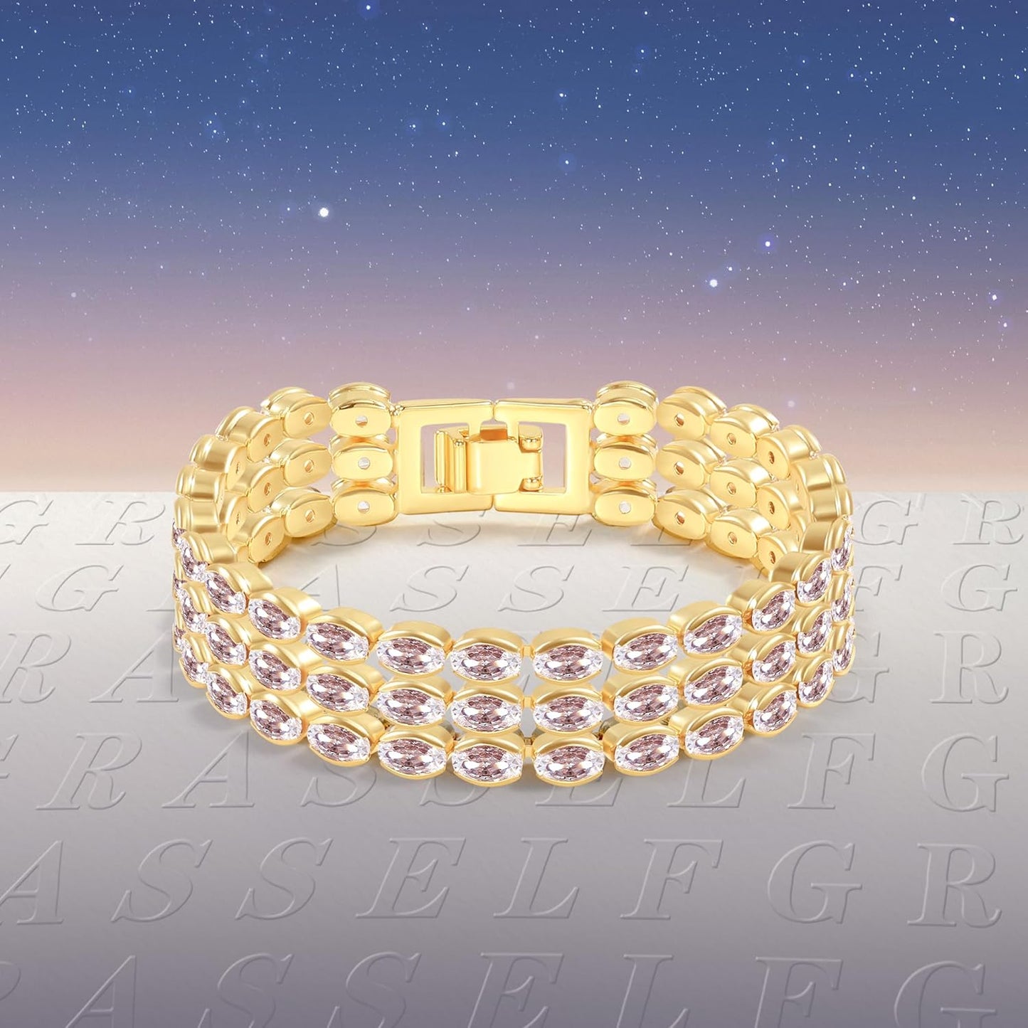 14K Gold Plated Women’s Tennis Bracelet – Sleek CZ Line Bracelet, Fits 6.0"–7.2" Wrist – Sparkly Everyday Jewelry Gift, Contemporary Tennis Bracelets for Women