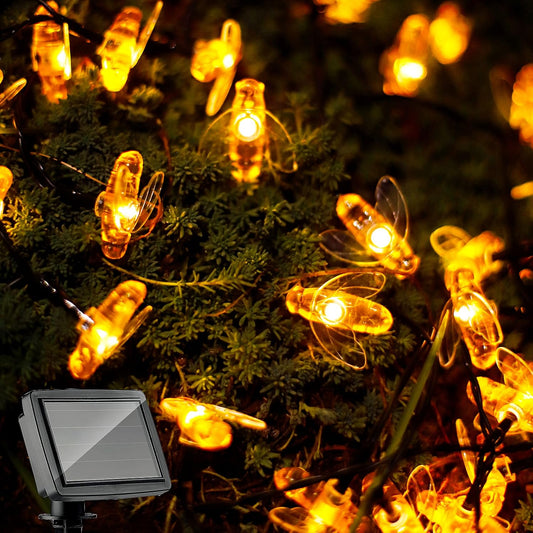 Solar Bee String Lights, 30 LED Outdoor String Lights, 25.5FT Patio Lights, All Weather Resistance, Waterproof Bee Fairy Lights for Garden, Porch, Backyard, Wedding, Christmas Party