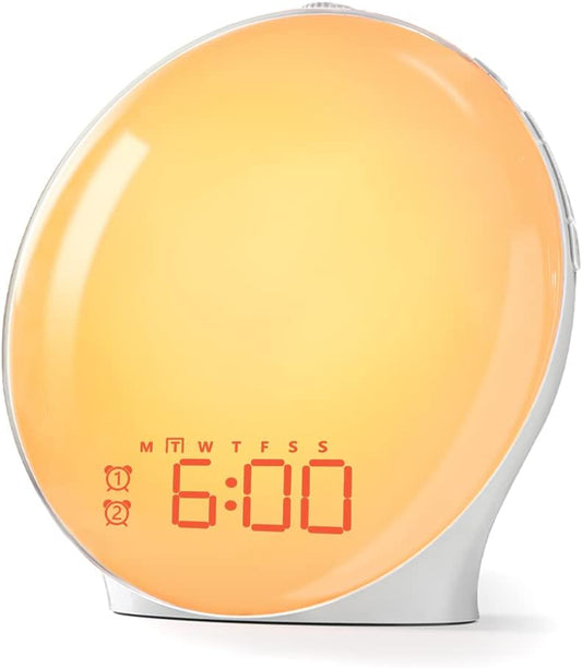 Sound Machine Sunrise Alarm Clock, White Noise Machine for Baby with Night Light, Wake Up Light Sunlight Lamp w/7 Nature Sounds, FM Radio, Alarm Clocks for Bedrooms Kids & Adults