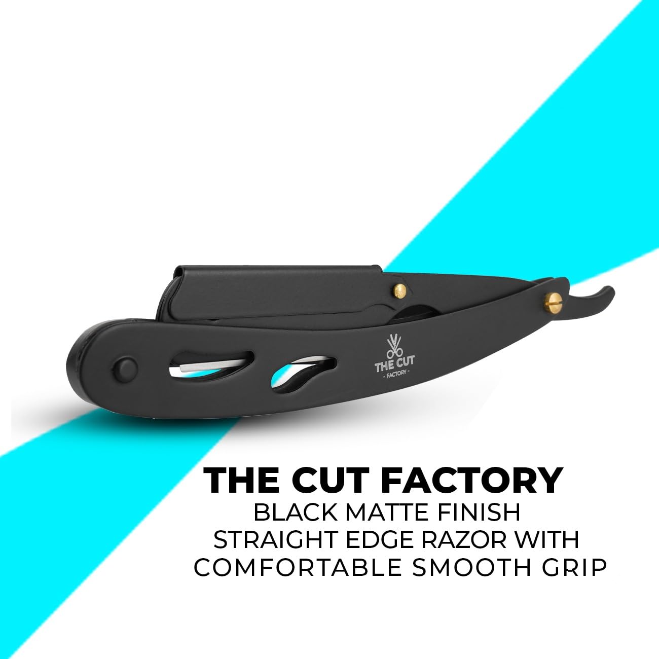 The Cut- Factory- Straight Razor with 100 Pack Platinum Treat Professional Barber Single Blade Edge Razors for Men for Close Shaving 100 Percent Stainless Steel-Black