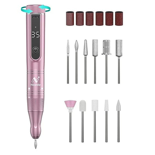 Nail Drill with 35,000 RPM&LED Nail Lamp, Nail Drills for Acrylic Nail Professional with 11 Nail Drill Bits, Rechargeable Portable Electric Nail File for Home Salon Manicure Pedicure (Pink)