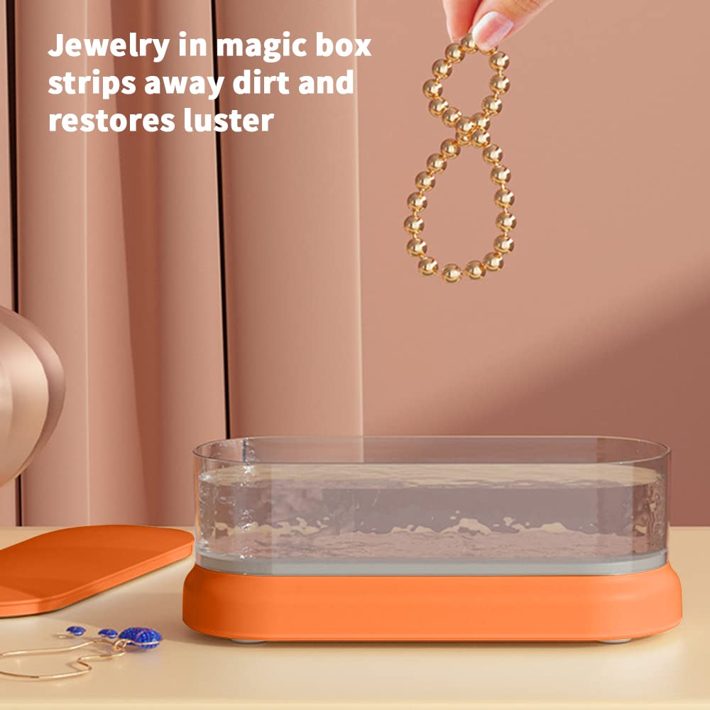 High Frequency Vibration Jewelry Cleaner, Portable Professional Cleaner for Cleaning Jewelry Glasses Watch Razor Heads (B Orange)