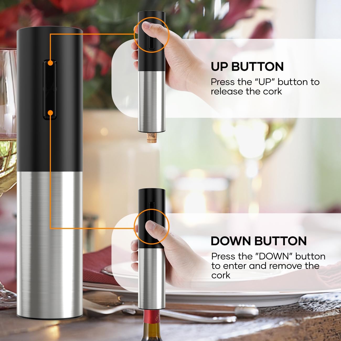 Electric Wine Opener Rechargeable, Assark Cordless Automatic Electric Wine Bottle Corkscrew Opener with Foil Cutter,Wine Pourer and Vacumm,One-click Button Reusable Wine Opener, For Festival Party