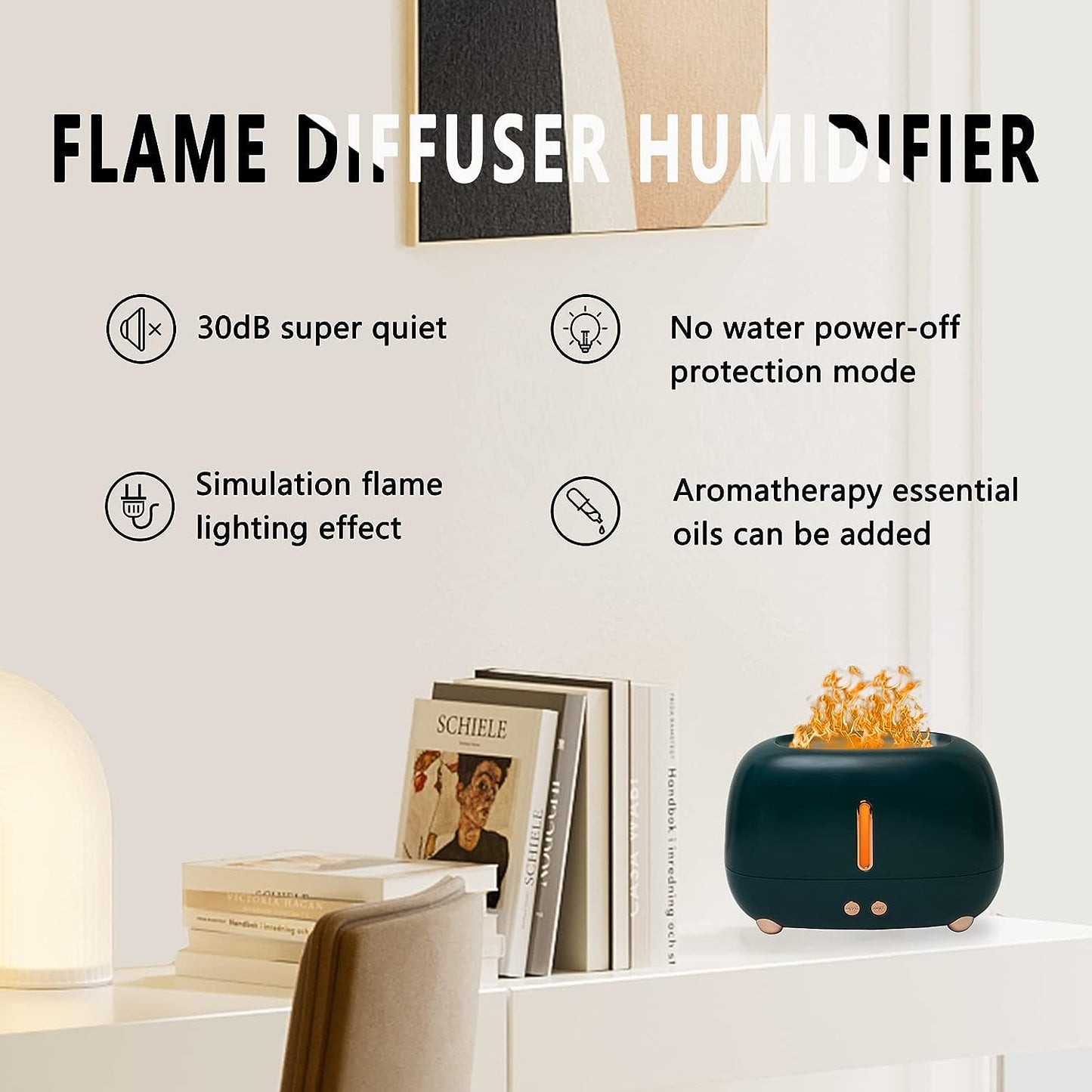 Wokuya Cute Multicolored Flame Diffuser Humidifier,Essential Oil Aroma Therapy Diffuser with Waterless Auto-Off Protection,Fire Air Diffuser for Home Office Bedroom (Green)