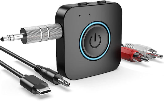LAICOMEIN V5.0 2-in-1 Bluetooth Adapter, Wireless Transmitter for TV PC MP3 Gym Airplane, Bluetooth Receiver for Speakers Headphones (Black+Blue)