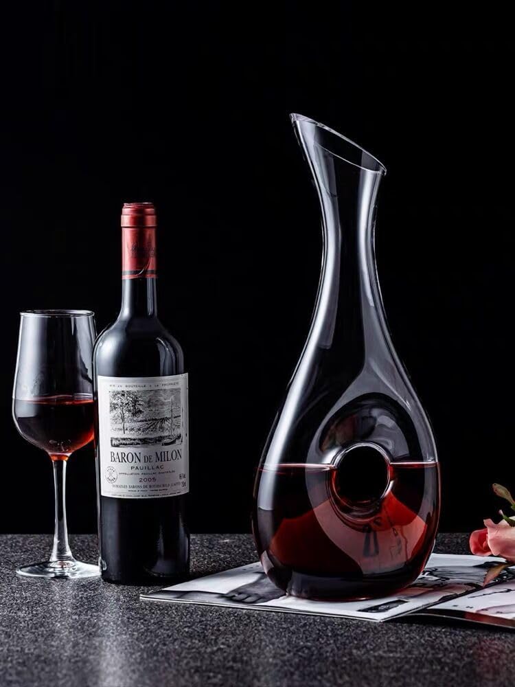 Wine Decanter - Lead-free Crystal Glass Wine Decanters and Carafes - Red Wine Pitcher - 1200ml/40oz Wine Aerator with Cleaning Brush