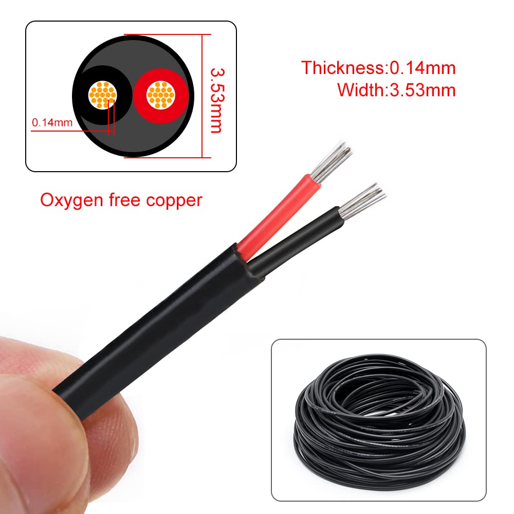 22 Gauge 2 Conductor Electrical Wire, 10M/32.8ft 22 AWG Insulated Stranded Hookup Wire, Black PVC Jacketed Tinned Copper Extension Cord, Flexible Low Voltage LED Cable for LED Strips Lamps Lighting