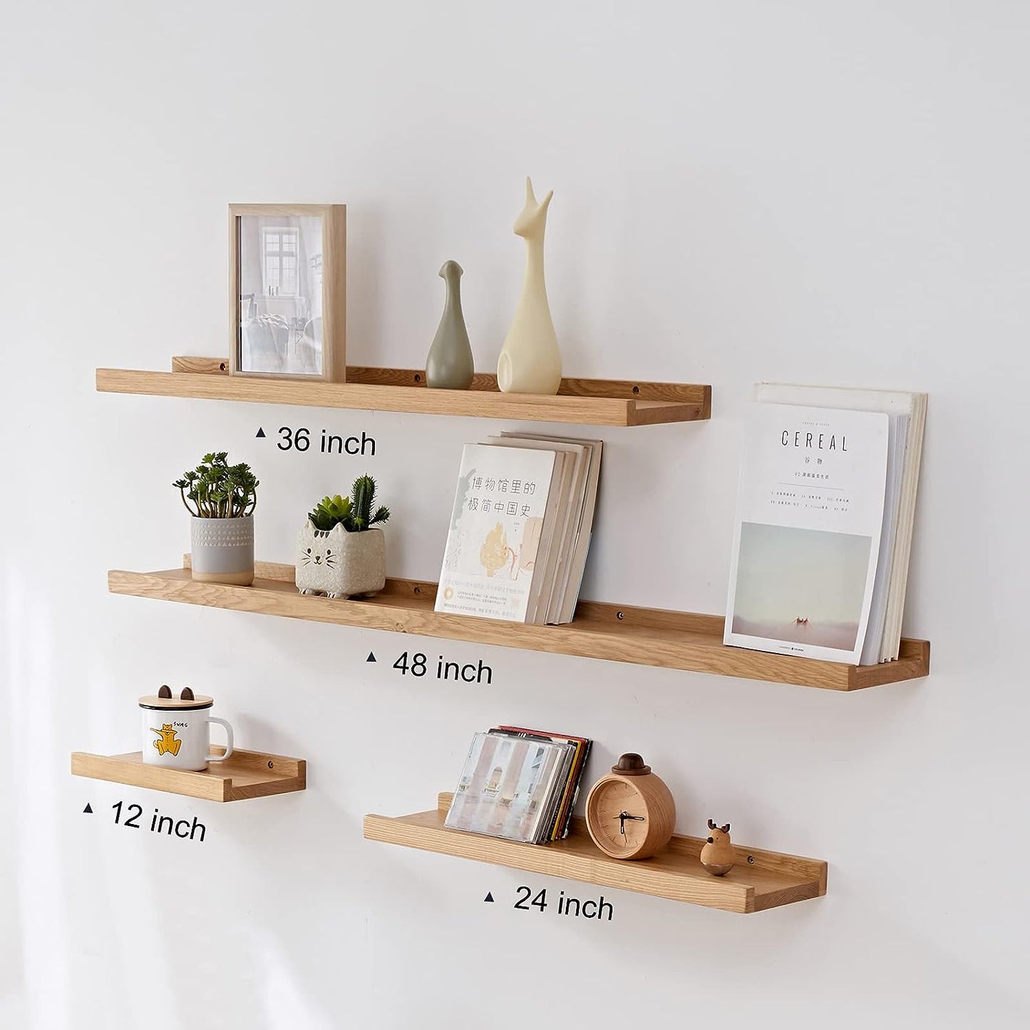 Recogwood Floating Shelves Wall Mounted, 16 Inch Wall Shelves for Decor and Storage, Natural Solid Oak Wood Shelf, Picture Ledge for Bedroom/Bathroom/Living Room/Kitchen/Laundry Room, Natural Color