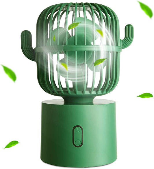 Cactus Fan, Cute Desk Fan Small Mini Office Desk Fan Quiet, 80 Degree Rotation USB Portable Fans 3 Speeds Strong Wind, Cactus Office Supplies, Personal Table Desktop Fan Decor (Green)