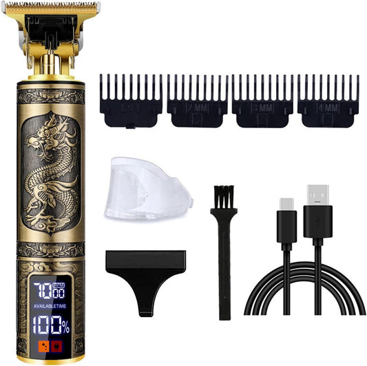 Professional Hair Trimmer for Men,T-Blade Zero Gapped Cordless Edger Clipper Cutting Rechargeable Liners Electric Beard Shaver with LED Display (Gold)