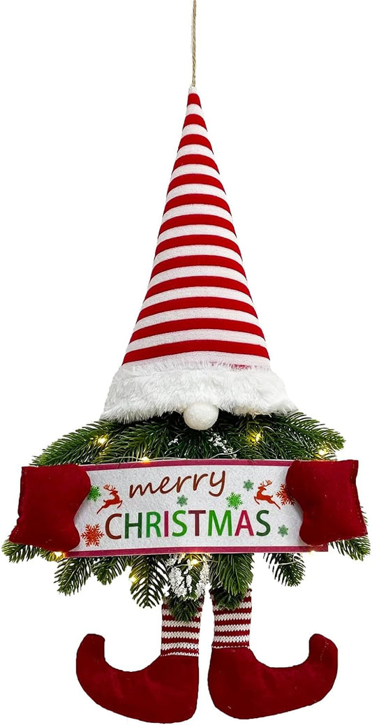 Merry Christmas Wreath with Led Lights, Santa Claus Decoration Wreaths for Front Door, Christmas Tree Decor for Windows, Showcases, Closets, Bookcases, Parties and Festivals