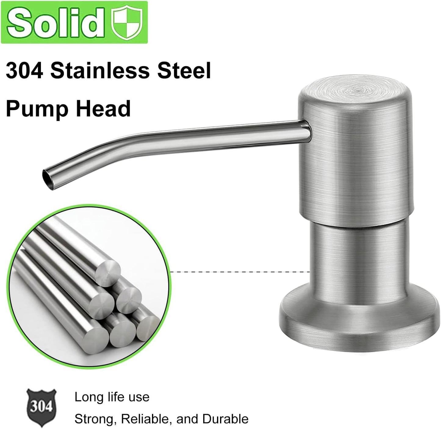 Soap Dispenser for Kitchen Sink and Extension Tube Kit, Built in Stainless Steel Sink Soap Dispenser, Countertop Water Pump with 47" Tube