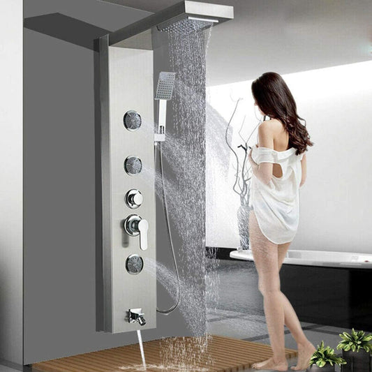 Shower Panel Massage Jets Rainfall Waterfall Shower Head, Shower Stainless Steel Wall Mount Massage Multi-Function Bathroom Shower Panel Tower System, Brushed Nickel…