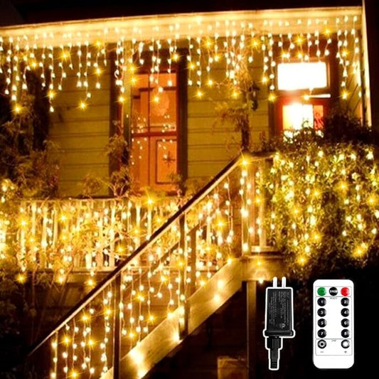 33ft  Christmas Lights Outdoor Decorations, KIKO 10m 400 LED Yard Led Christmas Curtain Lights with 80 Drops IP67 Waterproof String Lights with Remote and Timer Control for Christmas Party Décor