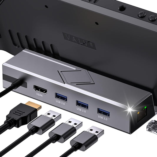 Steam Deck Dock, Aluminum Alloy 6-in-1 Steam Deck Docking Station with HDMI 2.0 4k@60Hz, Gigabit Ethernet, 3 USB 3.0 Port and USB-C PD Port, Steam Deck Accessories for Valve Stream Deck