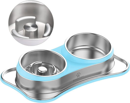 Slow Feeder Dog Bowls Stainless Steel Raised Dog Bowl for Small Sized Dogs Puppy Metal Dog Bowl and Water Bowl for Travel and Home