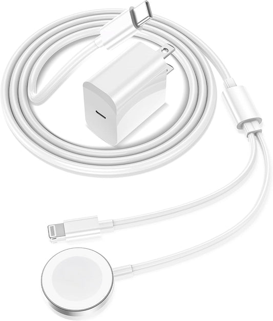 Apple Watch Charger，2023 Upgraded 2 in 1 iPhone and iWatch Wireless Magnetic Fast Charging Cable 6FT with USB-C Charger Block Compatible with Apple Watch Series SE/8/7/6/5/4/3/2/1 & iPhone 14/13/12/11