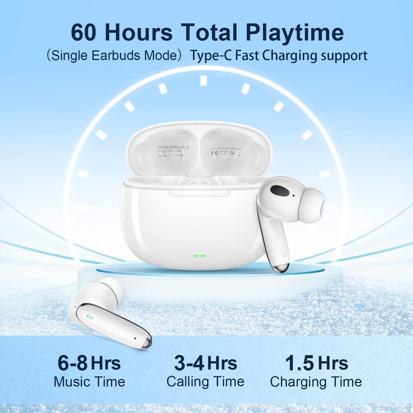 Wireless Earbuds Bluetooth Earbuds with Deep Bass Wireless Headphones Noise Cancelling Ear Buds in-Ear Earphones Air Buds 60Hrs Playtime Bluetooth Headphones with Mic for iPhone Android Pods