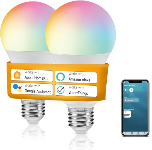 Smart Light Bulbs Work with Apple HomeKit, WiFi LED Light Bulb Color Changing Smart Bulbs Compatible with Siri, Alexa, Google Assistant