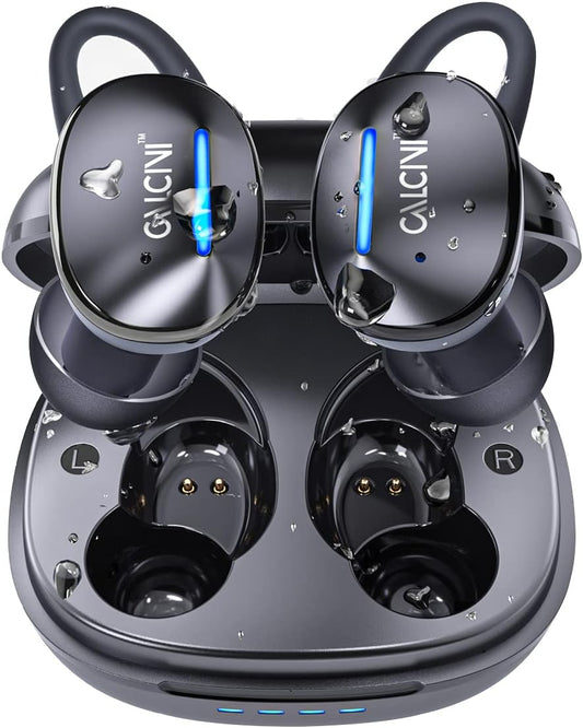 Wireless Earbuds IPX8 Waterproof Sport True Wireless Earbuds Bluetooth Headphones with Replaceable Ear/Wing Tips Bass Stereo Surround Built in Mic for Workout/Running/Calling