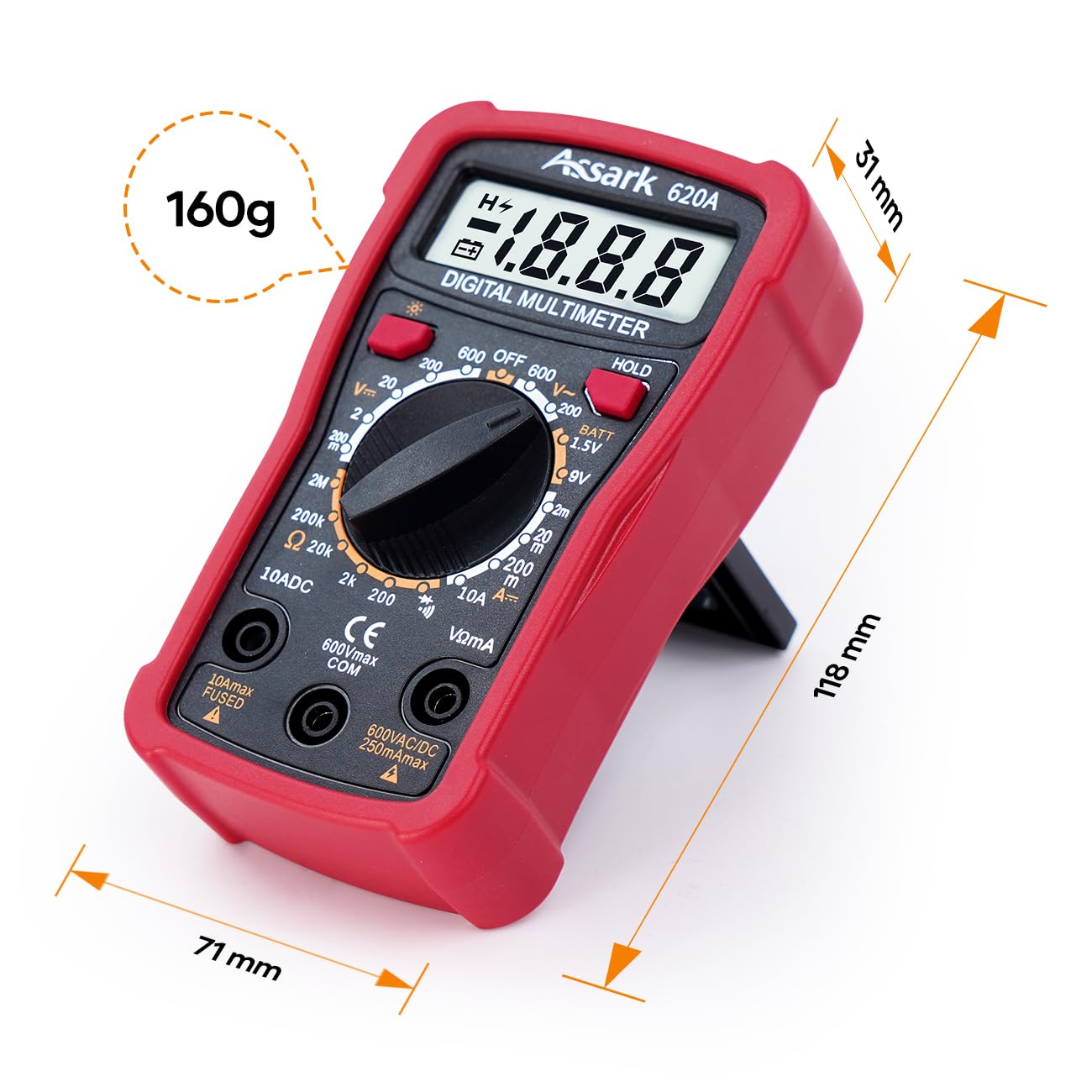 Digital Multimeter Voltage Tester, Assark 2000 Counts Multimeter Measure AC DC Voltage DC Current, Meter Tester Test Volt Ohm Amp Diode Continuity,Resistance,Backlit LCD Display,Data Hold Function