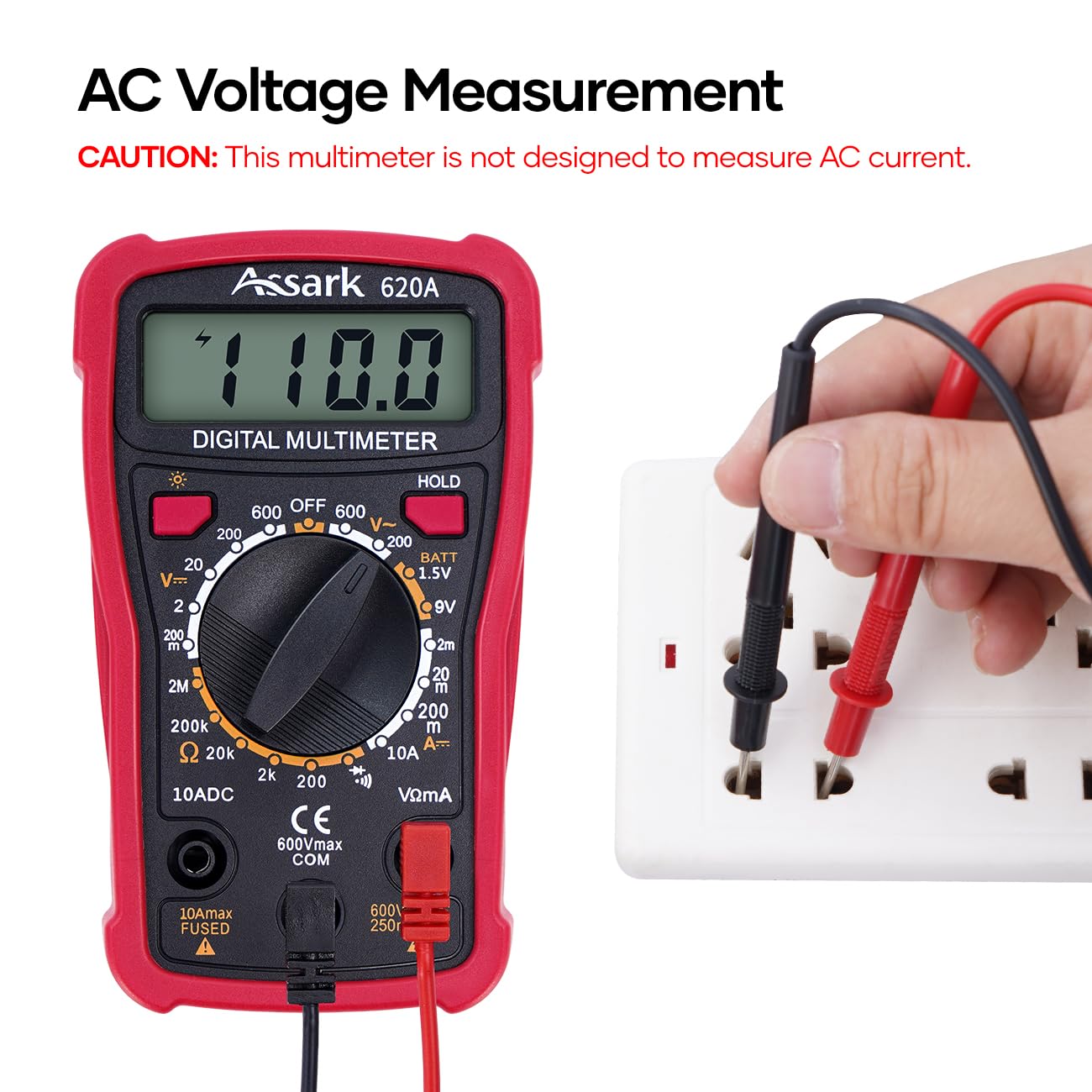 Digital Multimeter Voltage Tester, Assark 2000 Counts Multimeter Measure AC DC Voltage DC Current, Meter Tester Test Volt Ohm Amp Diode Continuity,Resistance,Backlit LCD Display,Data Hold Function