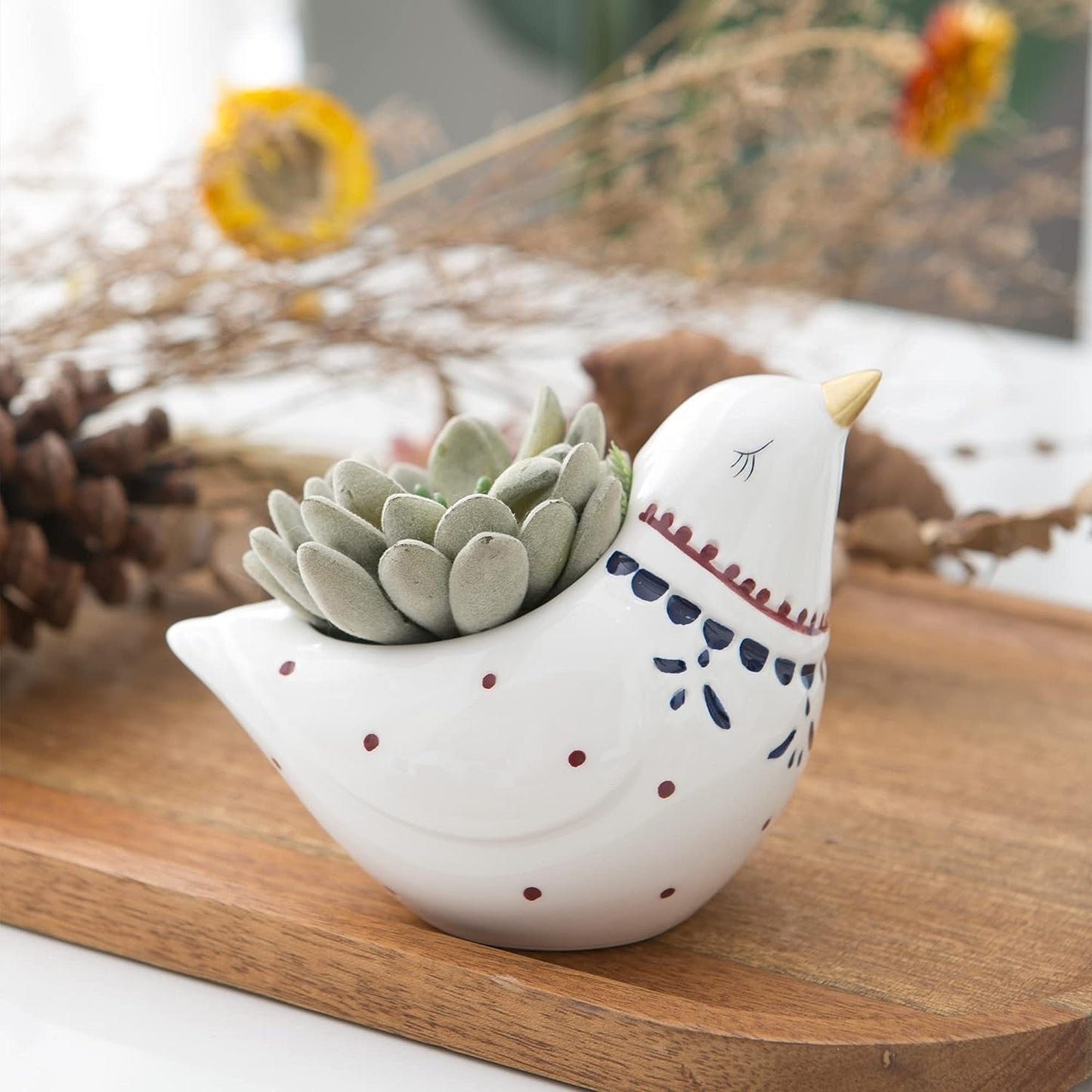 Mowtanco Birds Pot Ceramic Glaze Painted Set Succulent Plant Pot Cactus Plant Pot Flower Pot Container Planter Home Office Desk Garden Gift Idea 3pcs 3.5 Inch