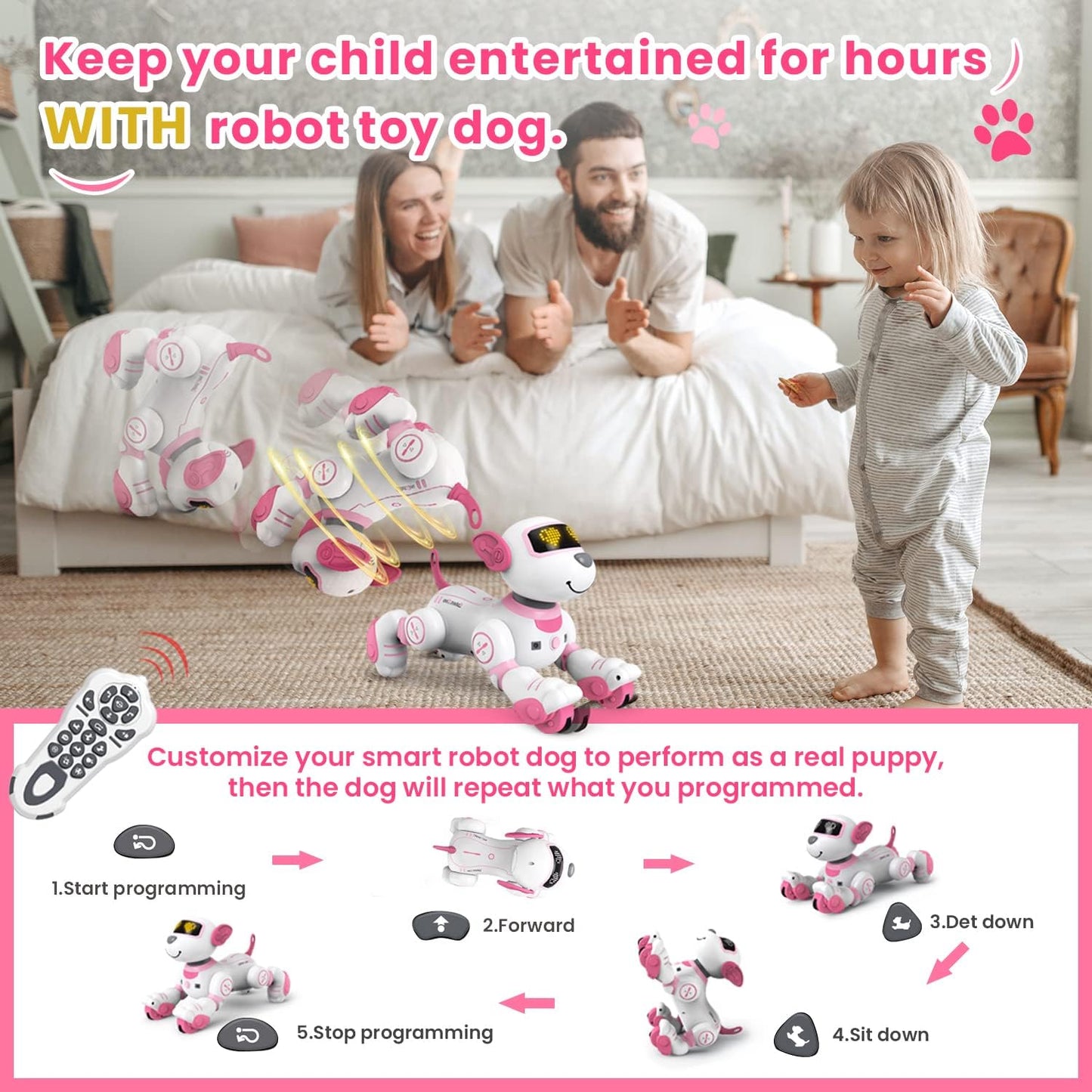 Robot Dog Toys for Girls Toys Interactive Robots Dog Toy FollowMe Robot Toys Intelligent Remote Control Dog with Sing Dance Design & Touch Function Robotics Pets for Kids Ages 8-12 Birthday Gift