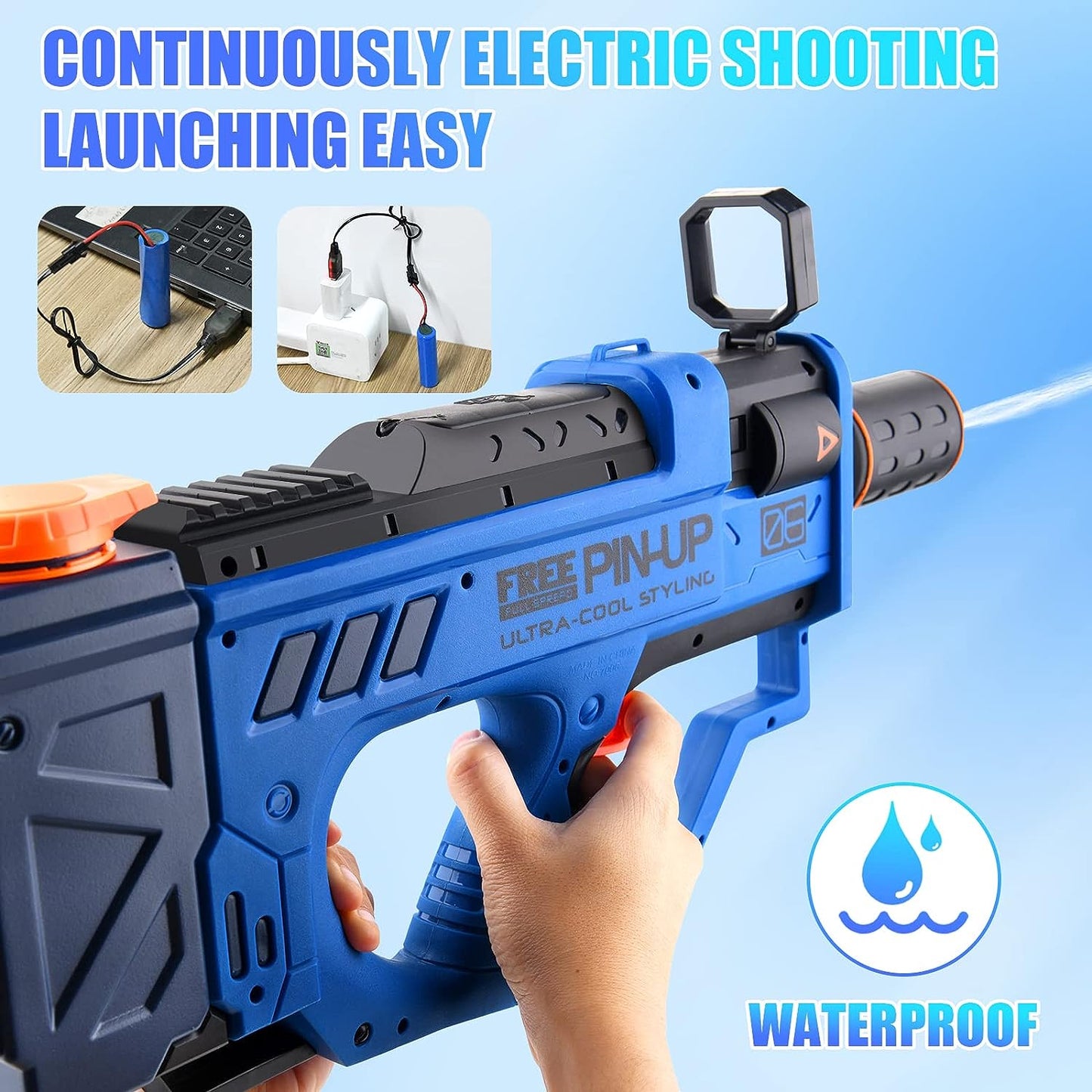 Electric Water Gun, Long Distance Automatic Squirt Guns Up to 32 FT Range, 800CC High Capacity Water Guns for Adults & Kids (Blue)