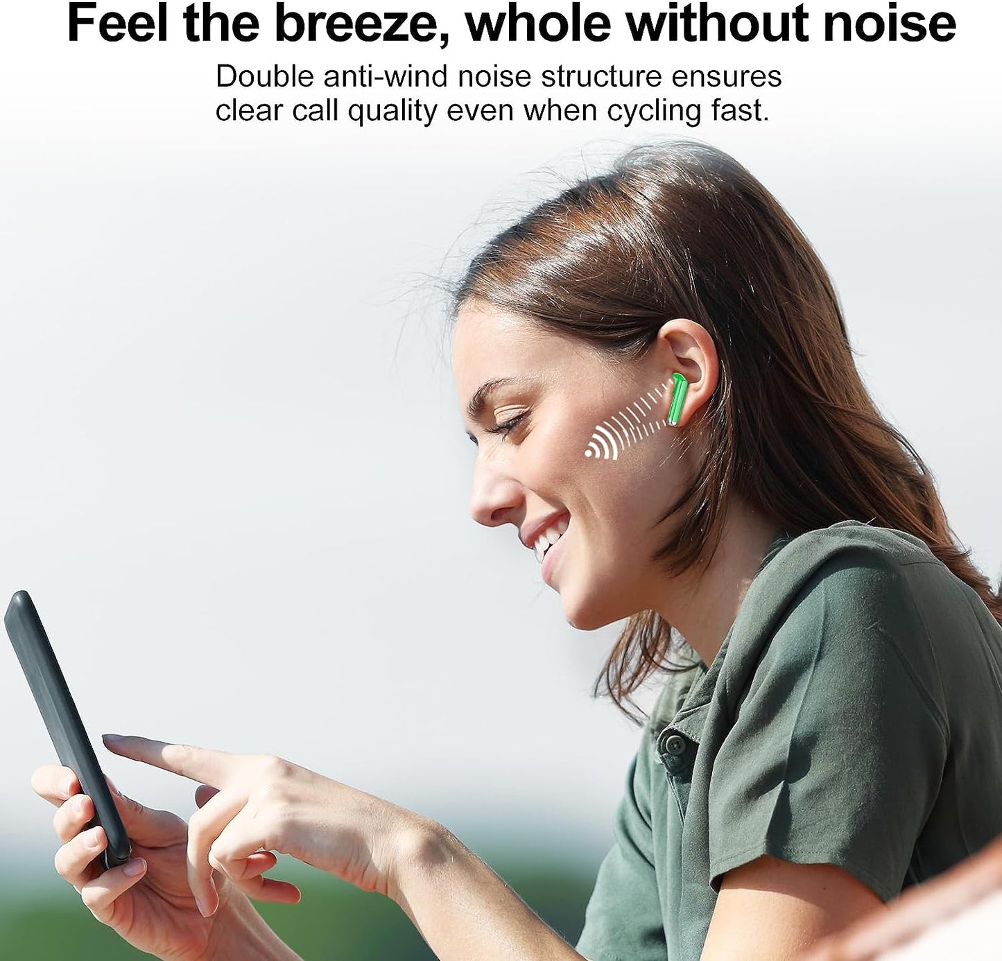 Wireless Earbud, Bluetooth Headphones 5.3 Stereo Earphones 2023 Ear Buds 30H ENC Mic, in-Ear Earbud USB-C LED Display IP7 Waterproof Sport Headset for Android iOS, Green