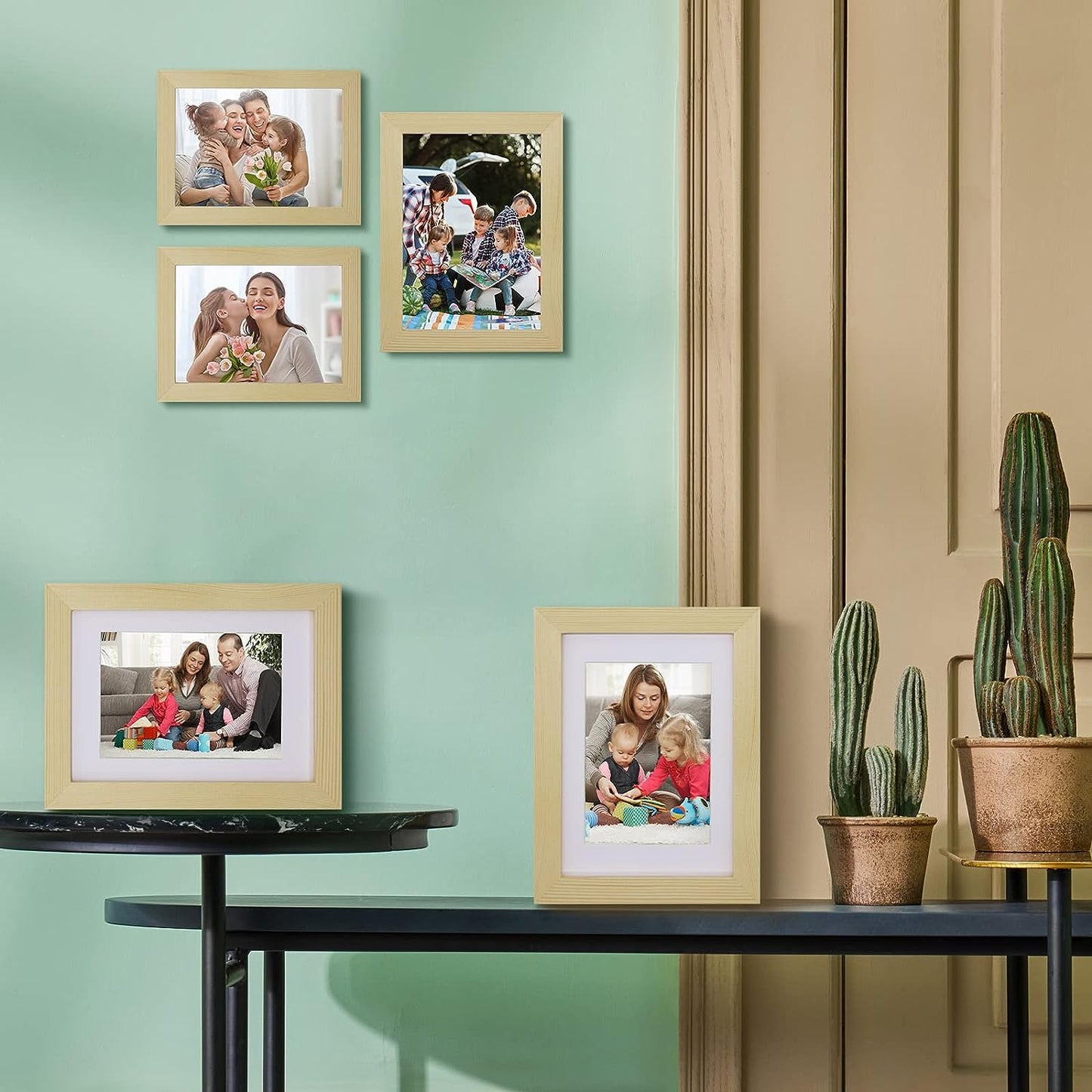 YUEYEE 5x7 Picture Frame 2 Packs - Solid Wood Picture Frames,Display Photo 3x5 inch with Mat, 5x7 inch without Mat,Photo Frames for Wall or Tabletop (Natural)