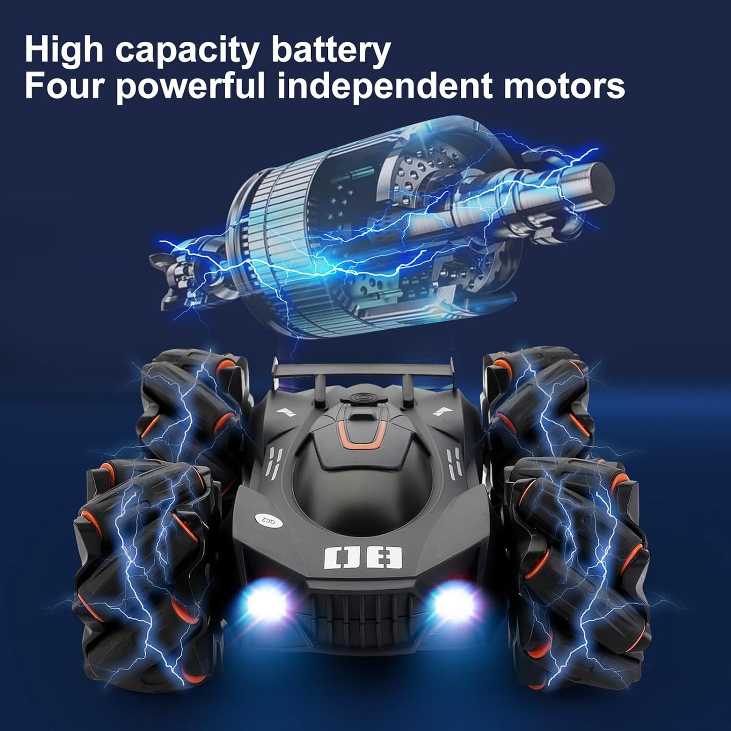 Remote Control Car Toy, Rechargeable Double Sided Driving Stunt RC Car for Boys,Exhaust Spray and Sound Effects RC Cars with LED Lights, 2.4Ghz Indoor/Outdoor All Terrain Electric Cars Gifts for Kids