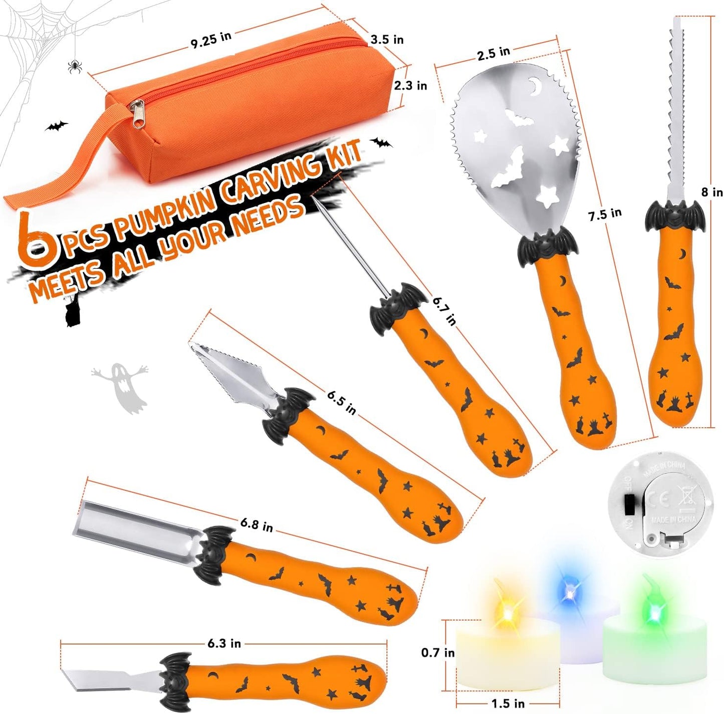 Halloween Pumpkin Carving Kit, Heavy Duty Stainless Steel Pumpkin Carving Tools Set, 6 PCS Professional Pumpkin Cutting Carving Stencils for Adults & Kids for Halloween Decoration Jack-O-Lantern