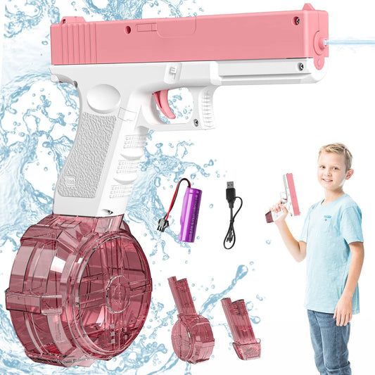 Rechale Electric Water Gun, High Capacity Automatic Squirt Guns up to 32FT Range, Water Guns for Kids & Adults Summer Swimming Pool Party Beach Outdoor Activity (Pink)