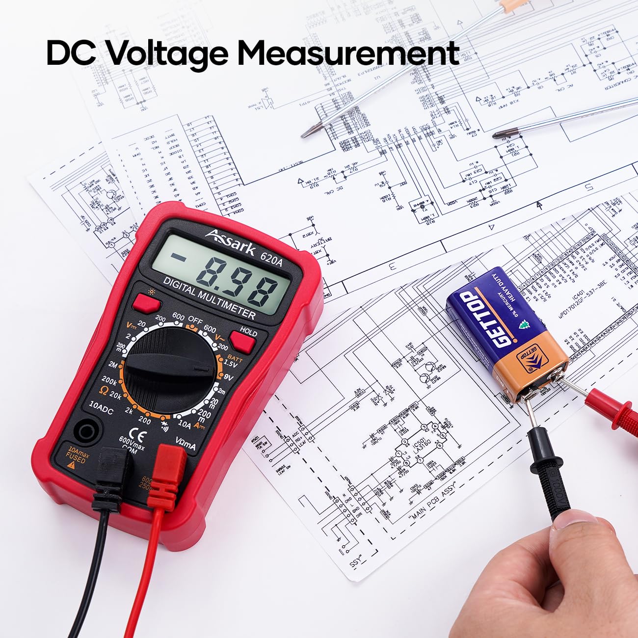 Digital Multimeter Voltage Tester, Assark 2000 Counts Multimeter Measure AC DC Voltage DC Current, Meter Tester Test Volt Ohm Amp Diode Continuity,Resistance,Backlit LCD Display,Data Hold Function