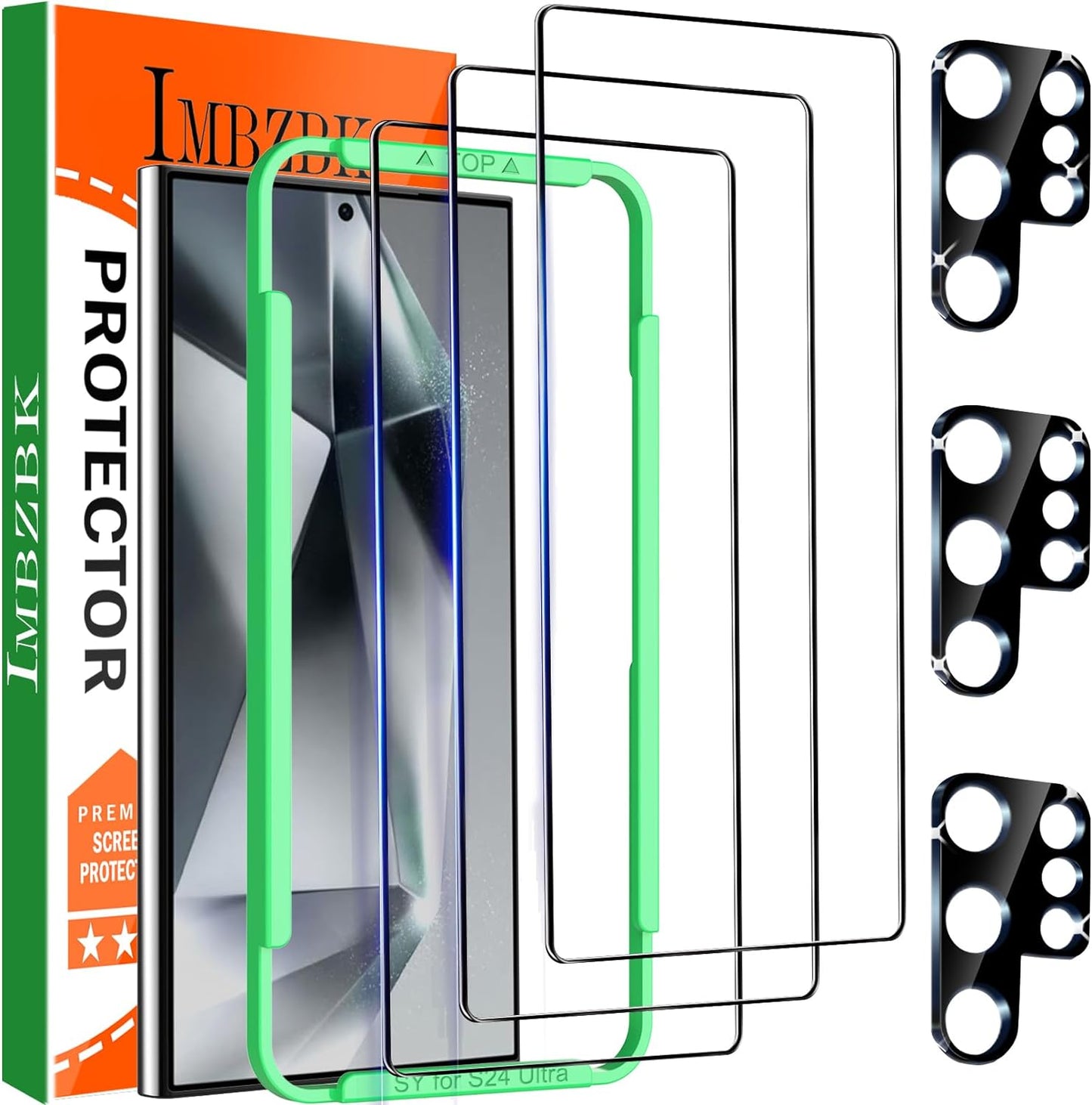 3 Pack Screen Protector for Samsung Galaxy S24 Ultra Tempered Glass 3 Pack Camera Lens Protector Accessories Protector de Pantalla, Case Friendly, Support Fingerprint Reader, Full Coverage